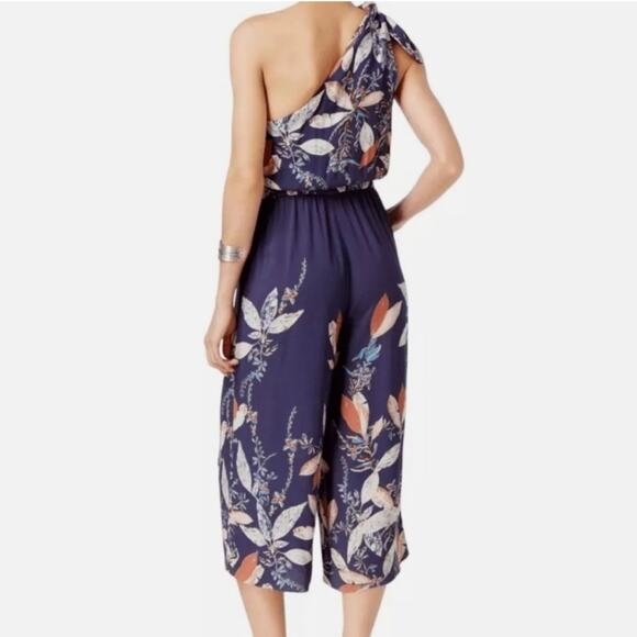 Free People Island Time Blue Floral Wide Leg Jumpsuit One Shoulder cropped boho - Picture 2 of 12
